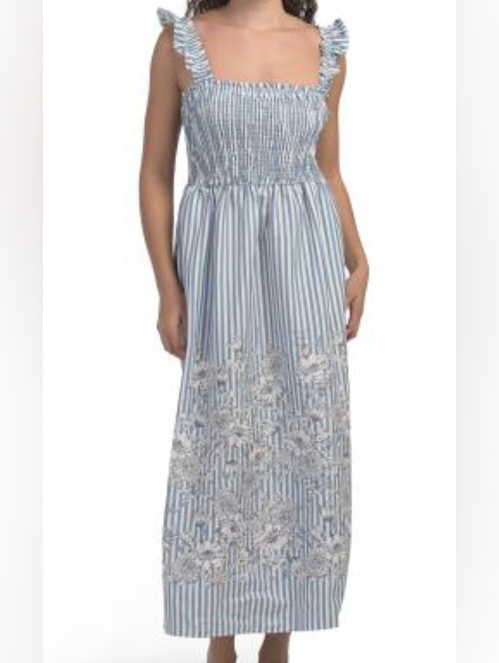 NWT - Calypso St. Barth Cotton Stretch Smocked Ruffle Sleeve Maxi Dress - Size M